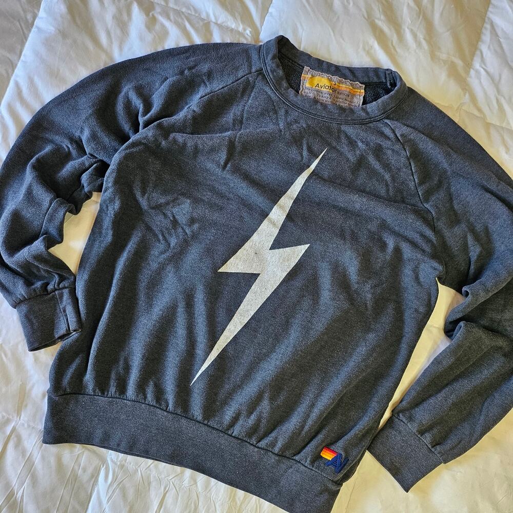 Aviator Nation Sweatshirt women's Size S Gray Bolt crew